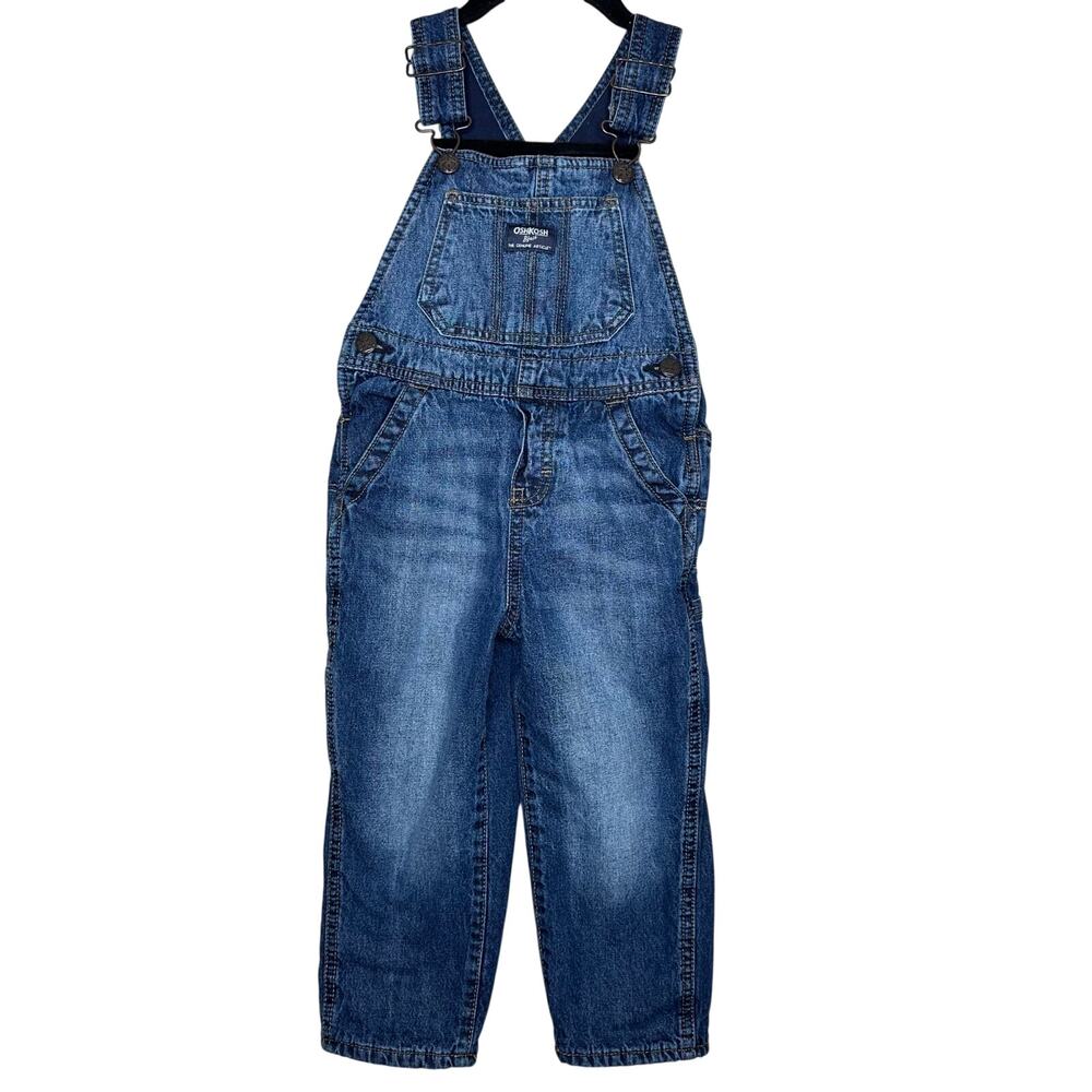 OshKosh Fleece Lined Dark Wash Denim Jean Bib Overalls Unisex Toddler Size 4T